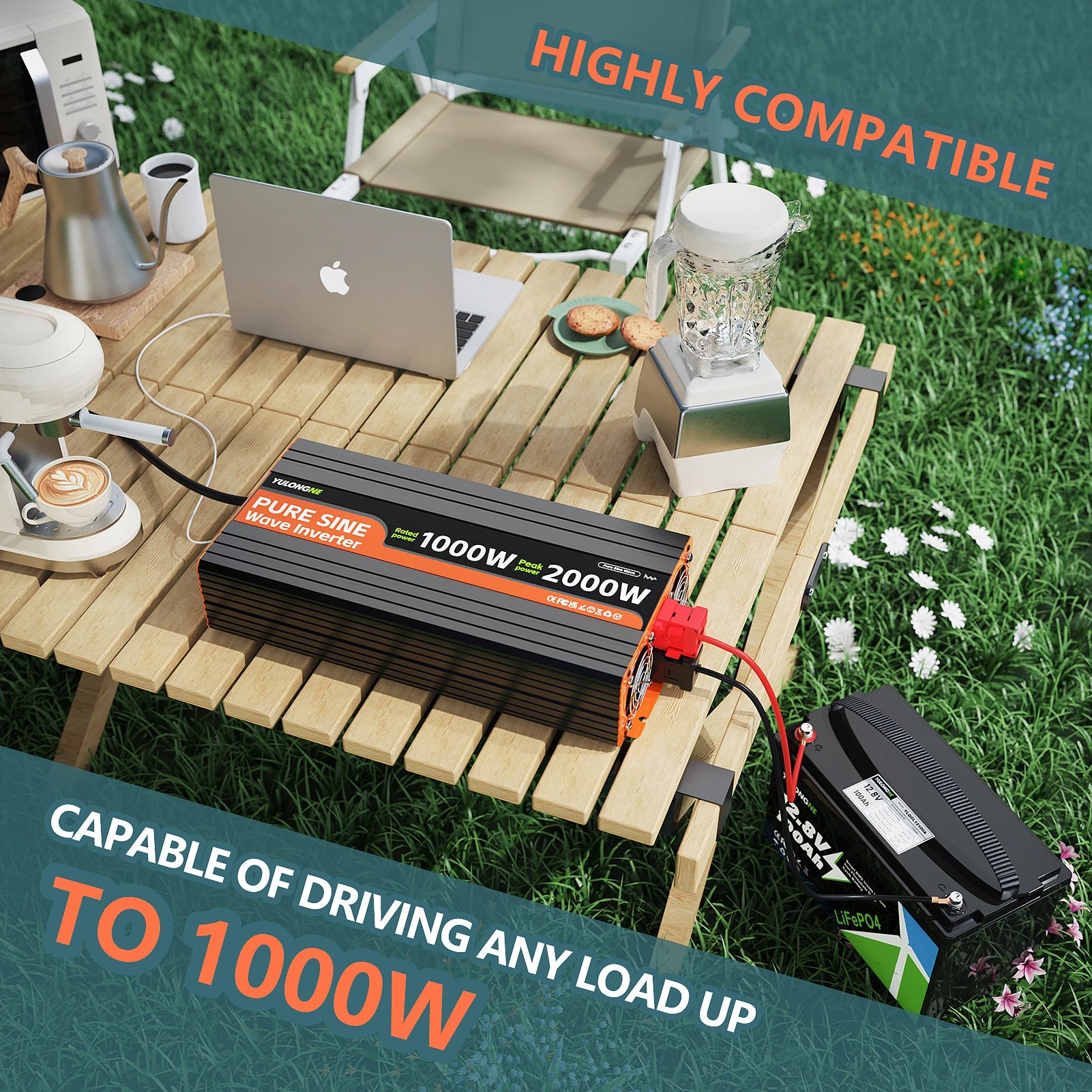 YULONGNE 1000W Pure Sine Wave Inverter - 12V DC to 110V AC