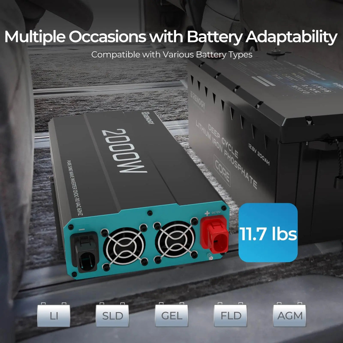 Renogy 2000W Pure Sine Wave Inverter - 12V DC to 110V AC