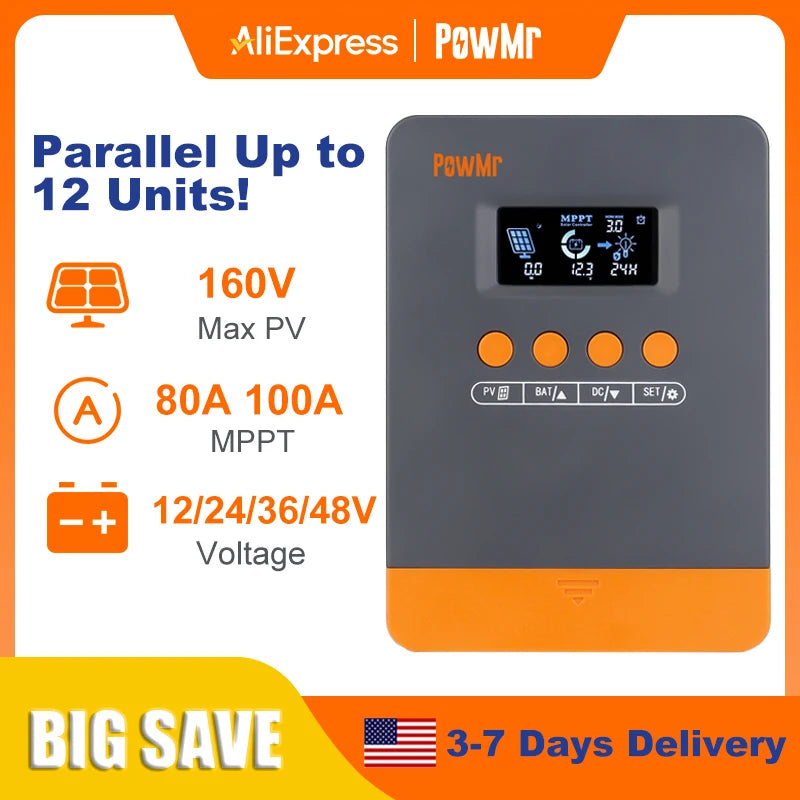 PowMr PRO MPPT Solar Charge Controller - 80A or 100A, 12V to 48V