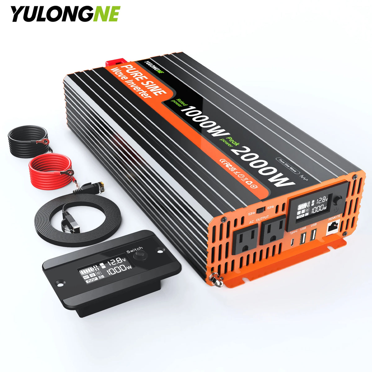 YULONGNE 1000W Pure Sine Wave Inverter - 12V DC to 110V AC