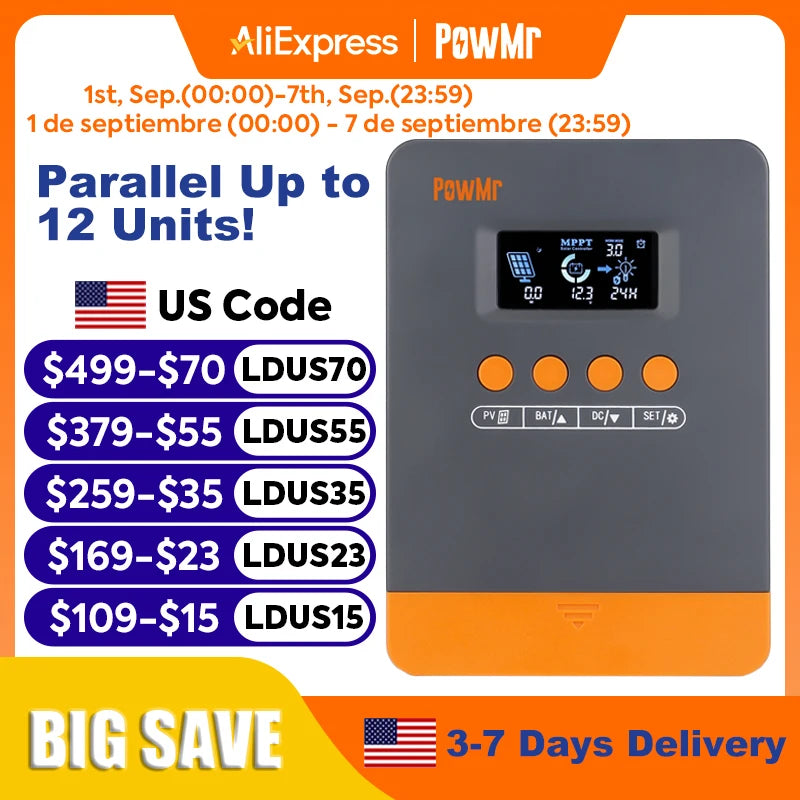 PowMr PRO MPPT Solar Charge Controller - 80A or 100A, 12V to 48V